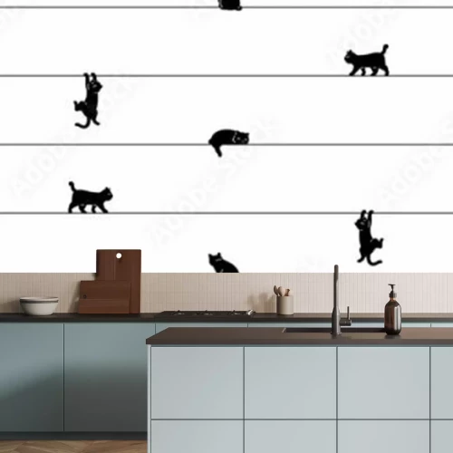 Fotobehang Zwarte katten aan de lijn