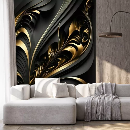 Sticker Zwart-gouden 3D abstractie