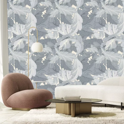 Fotobehang Bladeren in grijs