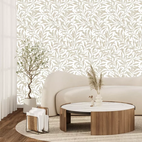 Fotobehang Delicate bladeren in beige