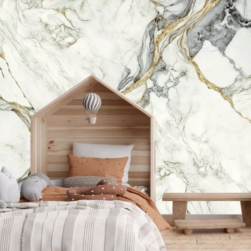 Fotobehang Grijs marmer met gouden draden