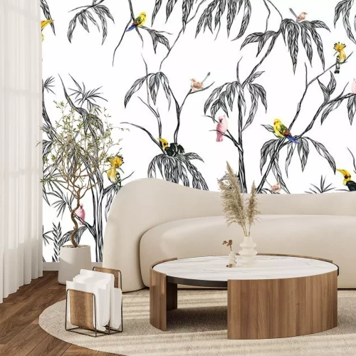 Fotobehang Gele vogels in het struikgewas