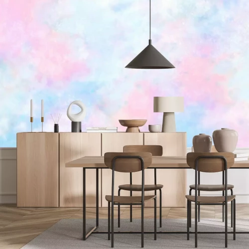 Fotobehang Blauwe en roze wolken