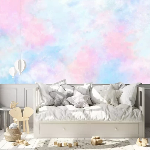 Fotobehang Blauwe en roze wolken