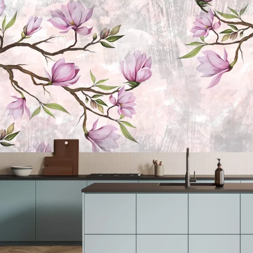 Fotobehang Magnoliaboomtakken op textuur