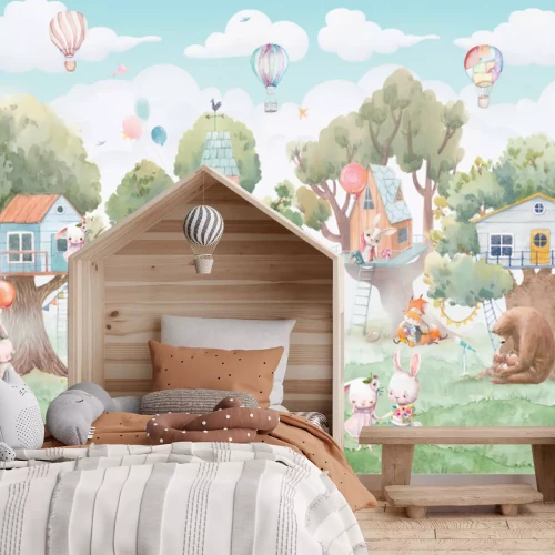 Fotobehang Boomhutten en dieren