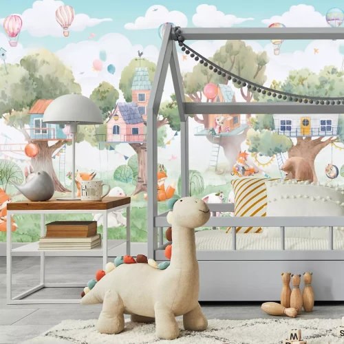 Fotobehang Boomhutten en dieren