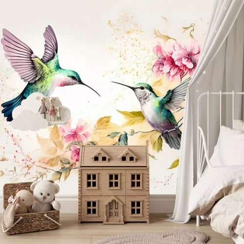 Fotobehang Kolibries en bloemen