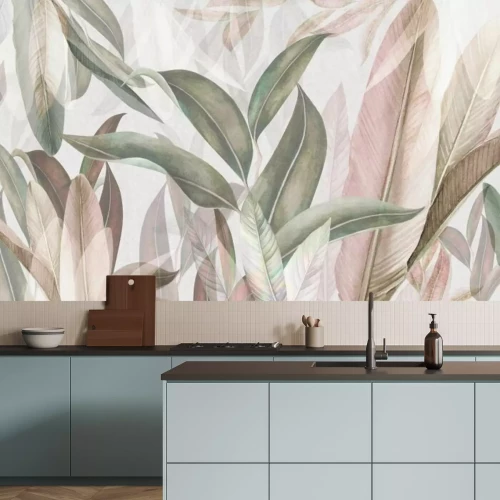 Fotobehang Lange bladeren in pastelkleuren