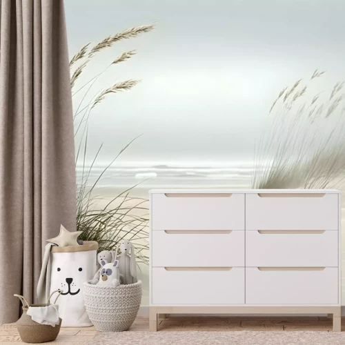 Fotobehang Planten op zandduinen met uitzicht op zee