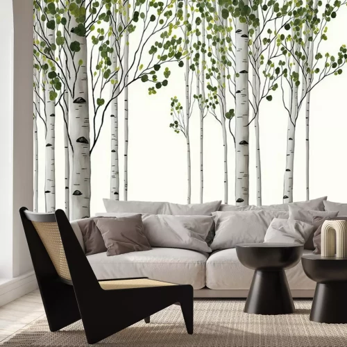 Fotobehang Berkenbos op een witte achtergrond