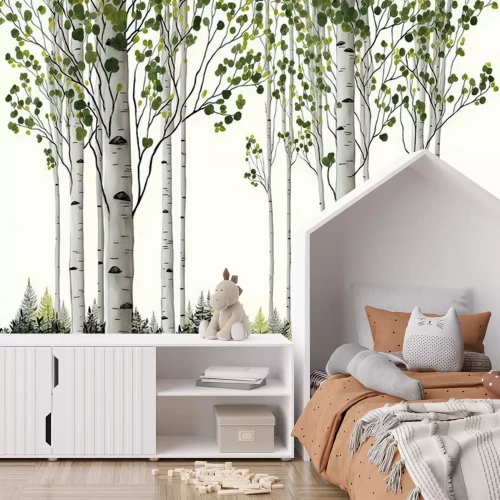 Fotobehang Berkenbos op een witte achtergrond