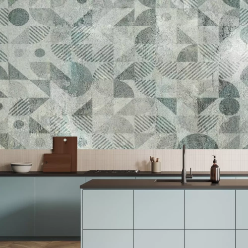 Fotobehang Betonnen muur met een gebeeldhouwd patroon