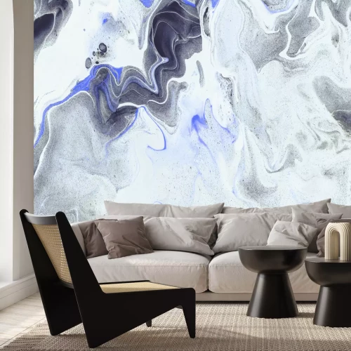 Fotobehang Grijs marmer met blauwe accenten
