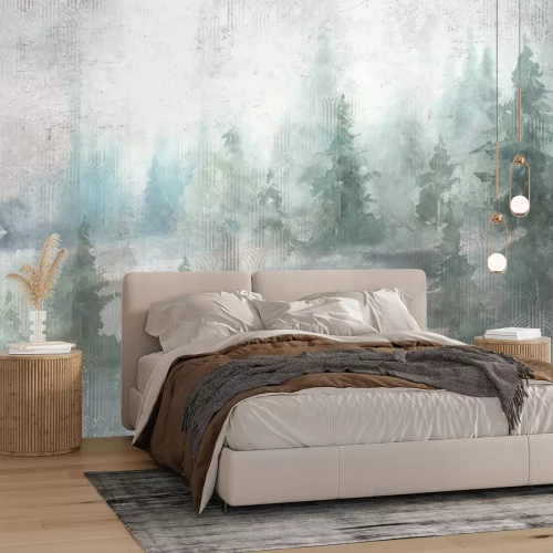 Fotobehang Grunge photo wallpaper with golden abstract elements on concrete background. Illustration for wallpaper, fresco, mural.