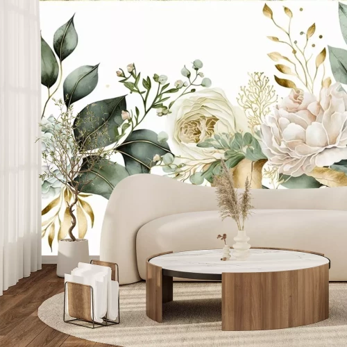 Sticker Romantische groene krans met witte bloemen