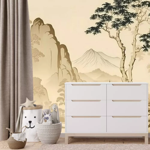 Fotobehang Aziatisch landschap in beige uitvoering