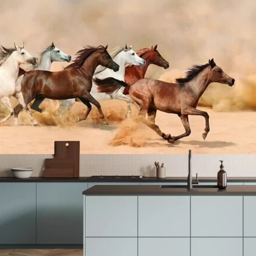 Fotobehang Paarden lopen in zand