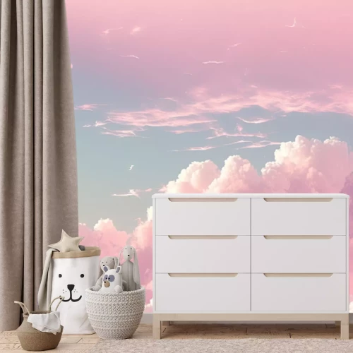 Fotobehang Roze wolken in de blauwe lucht