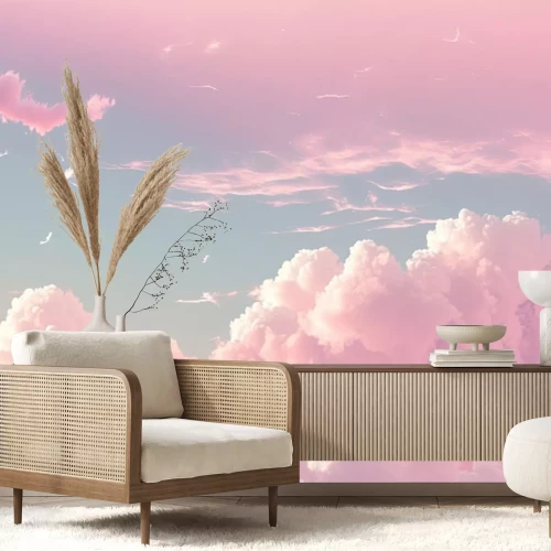 Fotobehang Roze wolken in de blauwe lucht