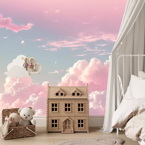 Fotobehang Roze wolken in de blauwe lucht