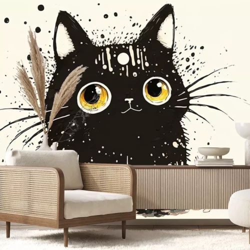 Sticker Zwarte kat met grote ogen