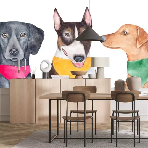 Sticker Drie honden met kleurrijke sjaals