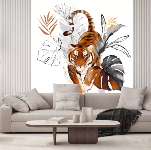 Sticker Tijger tussen exotische planten