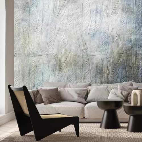 Fotobehang Tropische bladeren op een gestructureerde achtergrond met geometrische vormen