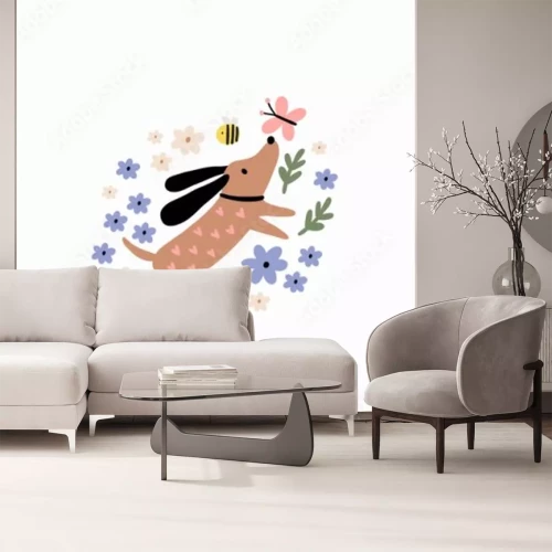 Sticker Vrolijk hondje en vlinders