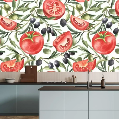 Fotobehang Tomaten en olijfboom