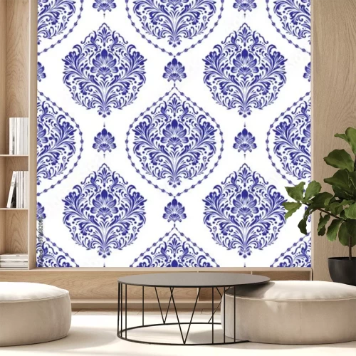 Sticker Decoratief donkerblauw damast