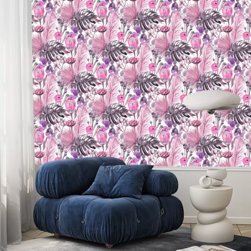 Behang Exotisch met roze details