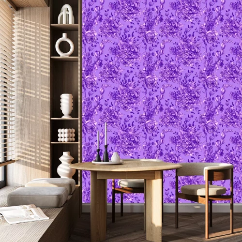 Behang Violette rozen en hortensia's