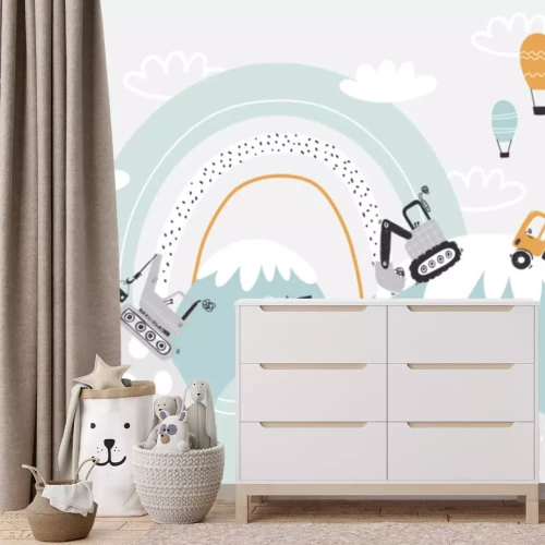 Fotobehang Graafmachines vrachtwagens en ballonnen in een sprookjesland