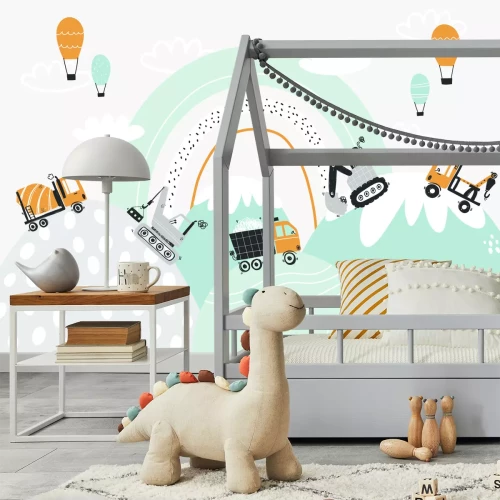 Fotobehang Graafmachines vrachtwagens en ballonnen in een sprookjesland