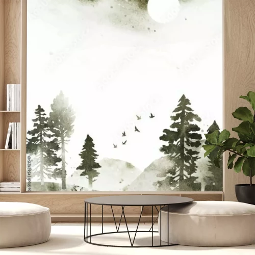 Sticker Naaldbos van een afstand gezien