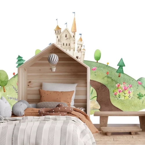 Sticker Een kasteel op een groene heuvel