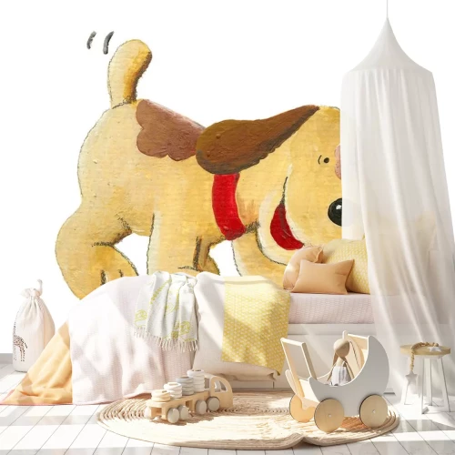 Sticker Een bruine hond speelt met een groene bal