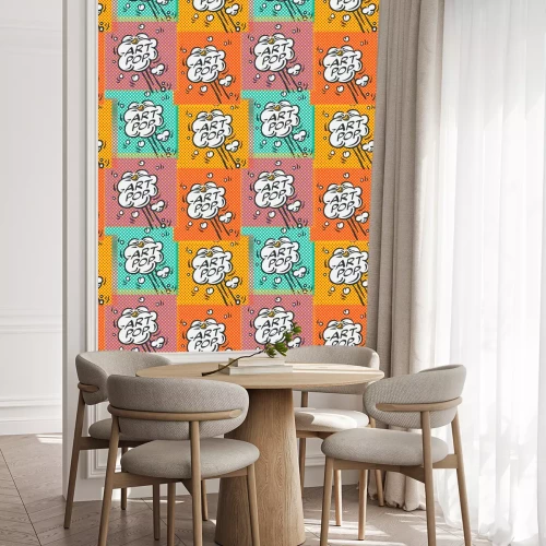 Behang Gekleurde kubussen met tekstballonnen in pop-artstijl