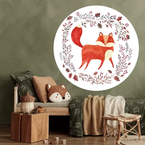 Sticker Rode vos in een ronde krans