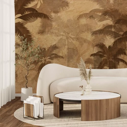 Fotobehang Palmbomen in tinten bruin