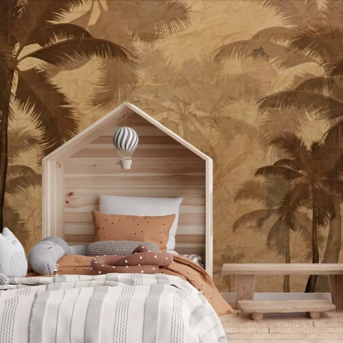 Fotobehang Palmbomen in tinten bruin