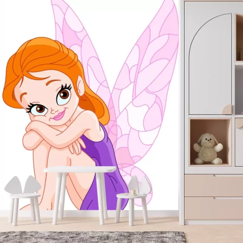 Sticker Rode gevleugelde fee in een paarse jurk