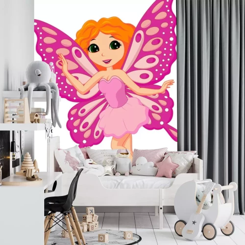 Sticker Rode fee met vlinder roze vleugels