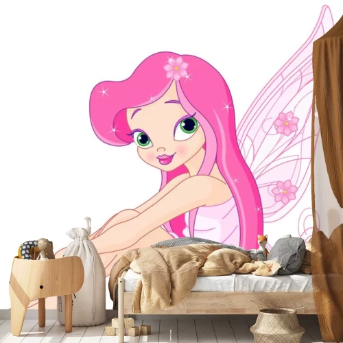 Sticker Een rozeharige fee die met opgetrokken benen zit