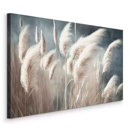 Canvas soft vegetation on an abstracted natural background Selloan cortaderia Pampas grass with a boho style background of dry reeds. wintertime fluffy long grass stems. Generative AI
