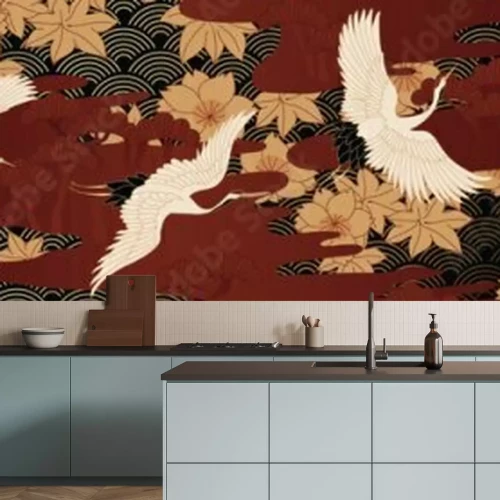 Fotobehang Vliegende kranen