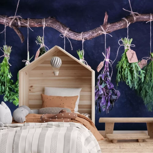 Fotobehang Kruidenboeketten hangen aan een tak