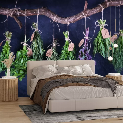 Fotobehang Kruidenboeketten hangen aan een tak